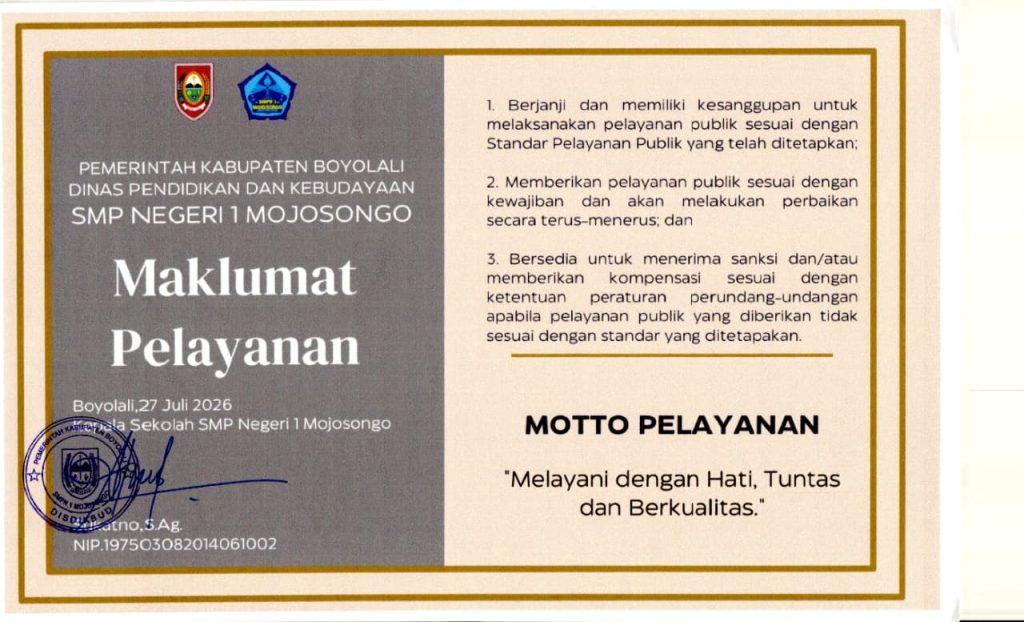 Maklumat Pelayanan SMPN 1 Mojosongo